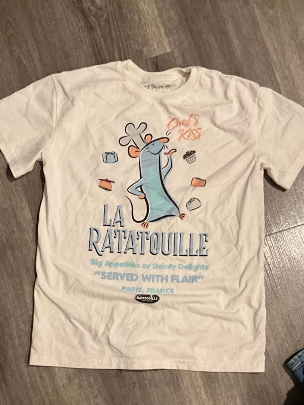 Ratatouille Chef's Kiss Graphic Tee - White with Blue & Orange Print